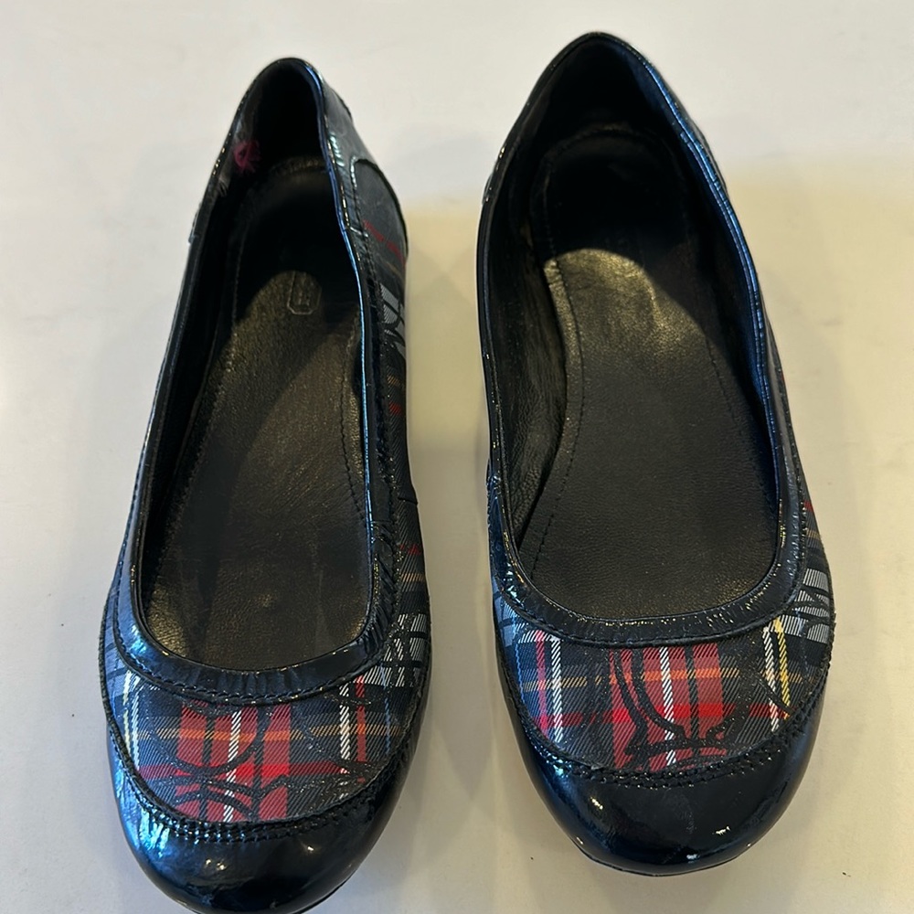 Coach True Signature C Plaid Ballet Slide On Flats Black Patent Women’s Size 6 B